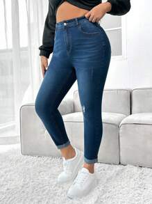 Firerie Plus Jean Skinny Déchiré Ourlet Roulé