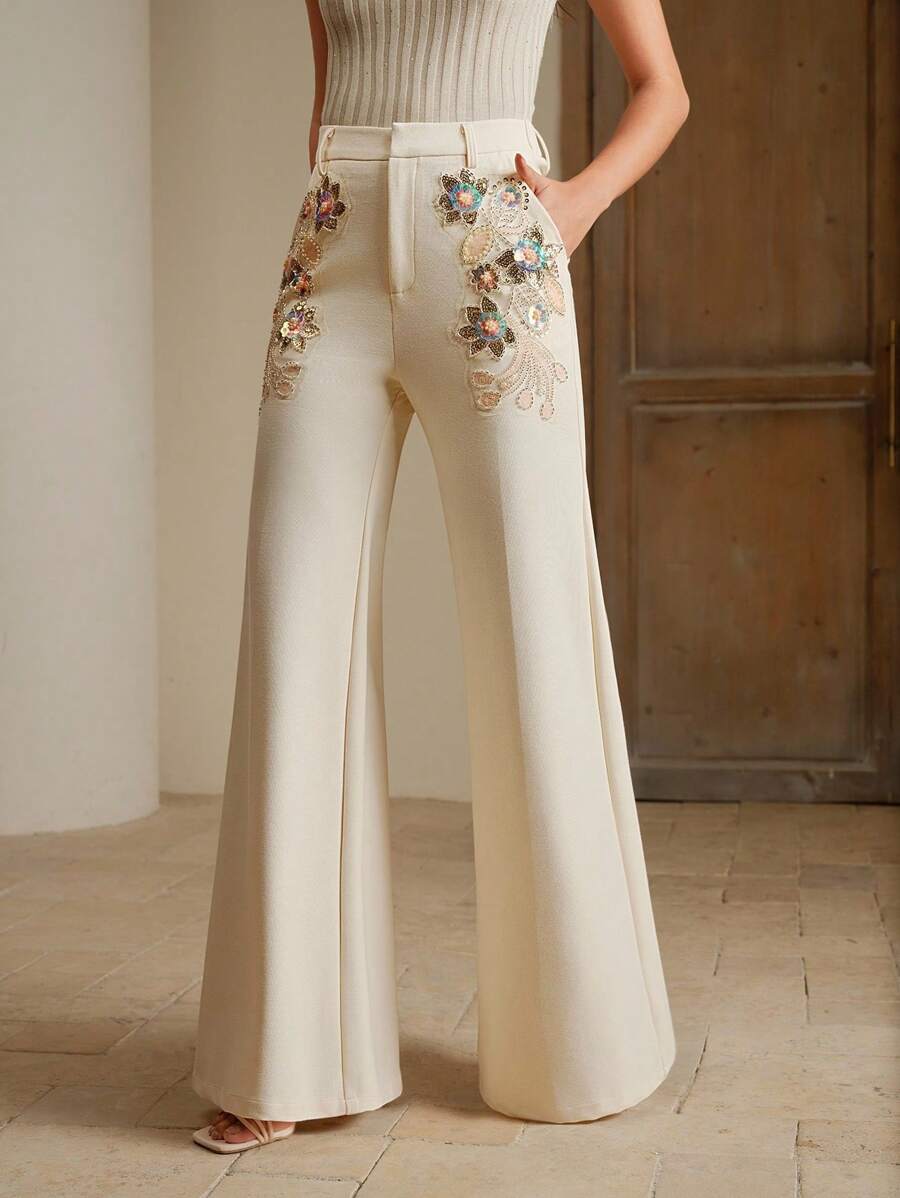 Anewsta Pantalones largos con dobladillo de cuentas de moda para mujer, de verano