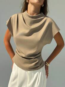 Aloruh Women's Solid Color Batwing Short Sleeve Fashion Blouse