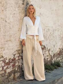 SHEIN ICON Quần Cargo cạp gập phong cách thường ngày - Màu Khaki - Xem 4
