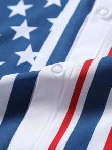 Manfinity LEGND Men's US Flag Printed Single-Breasted Casual Short Sleeve Shirt, Summer For Men - Multicolor - View 5