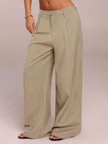 SHEIN Forever 21 Quần nữ công sở thường ngày trang phục phương Tây cho nữ quần ống rộng công sở cho nữ quần rộng thùng thình cho nữ quần áo chuyên nghiệp trang phục công sở - màu nâu - Xem 4