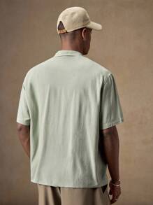 EASEVO Áo sơ mi nam cỡ lớn tay ngắn thêu hoa, kiểu dáng thường ngày, cài một hàng khuy. - màu xanh lá - Xem 5