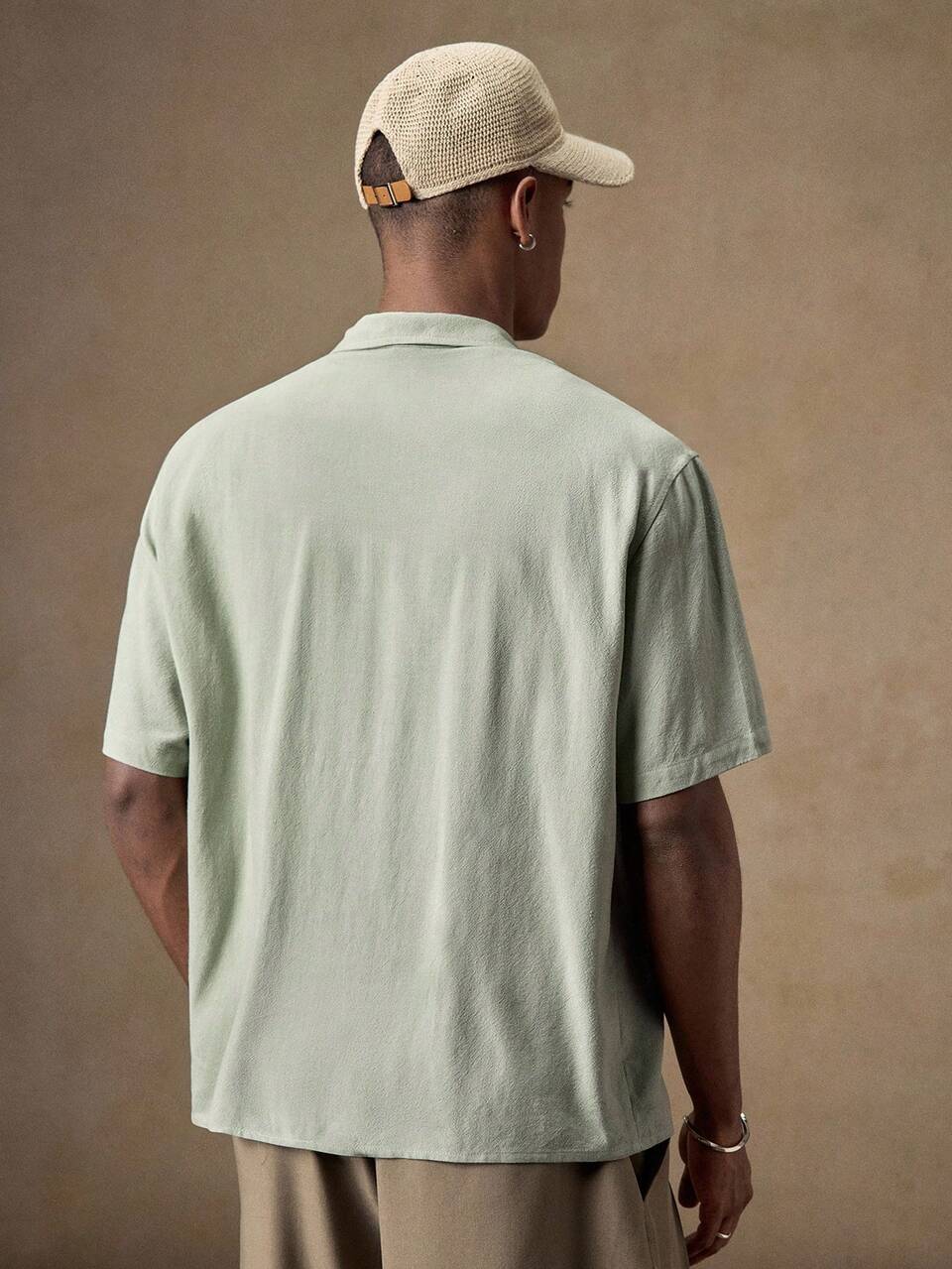 Men's Sage Green Floral Embroidered Pattern Loose Shirt,Short Sleeve Casual Woven Button Up For Summer,Tropical,Vacation,Outdoor Trip & Father's Day