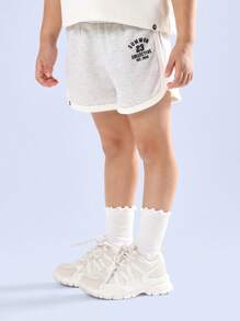 SUMWON Letnia kolekcja Varsity Style Sport Inspired Boxy Crop Top Sportowe spodenki Elastyczna talia Dwuczęściowy młodzieżowy zestaw - Szary - Zobacz 4