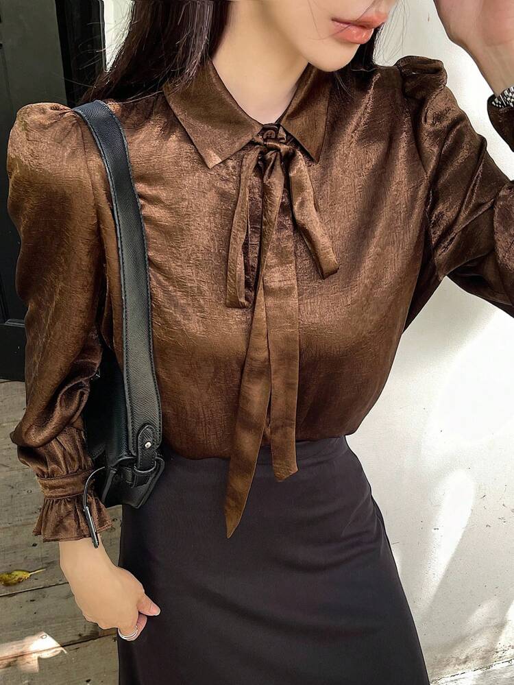 Elegant French Luxury Minimalist Solid Color Shirt Long Sleeve Top