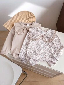 SHEIN Vintaside Kids 2 件套年轻女孩花朵洋娃娃领 T 恤 - 彩色 - 查看 8