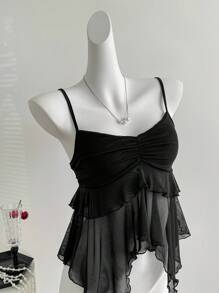 Sweetra Y2K 性感荷叶边不对称吊带背心