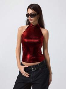 LYSMO Women's Bodycon Cropped Halter Camisole Tank Top