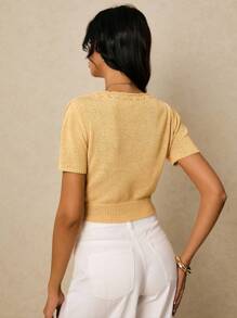 Poéselle 女式樱桃图案短袖单排扣休闲开衫 - 杏色 - 查看 2