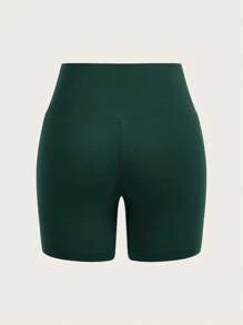 SHEIN EZwear 2 件黑色和橄榄绿色女士紧身休闲短款打底裤，适合夏季 - 彩色 - 查看 4