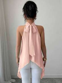 Rafferiza 女式无袖露背浅绿色百搭衬衫，夏季 - 粉色 - 查看 2