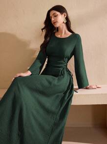 Graceveil Vestido elegante de cuello redondo, con cruce de cintas y unicolor