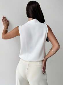 Firerie Bộ đồ liền thân rộng rãi không tay, cổ vai bất đối xứng, điểm nhấn kim loại, tối giản, thanh lịch, thời trang đi làm hàng ngày dành cho nữ, màu trắng, đa năng, trang phục công sở, trang phục sân bay, trang phục du lịch sân bay, trang phục đi chơi, toàn màu trắng - trắng - Xem 2