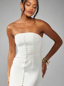 MISSGUIDED Elegant Strapless Button Front Maxi Dress Wedding Reception Evening Gown Front Slit Special Occasion High Fashion Fitted Long Column Dress - White - View 5