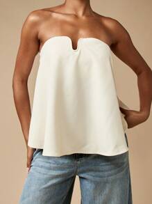 MISSGUIDED Strapless Bandeau Top Sweetheart Neckline Elegant Draped A-Line Design Evening Party Club Night Out Sleeveless Dressy Summer Spring Top - Apricot - View 6