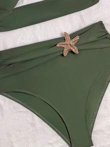 Swim Vcay 2pcs Solid Color Modest Swimsuit Set For Women, Slimming Hot Spring Resort Swimwear For Summer Beach Vacation - Army Green - View 6