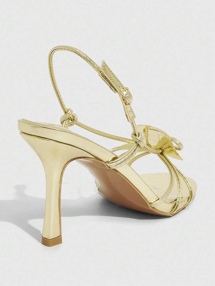 CUCCOO SZL Women's Gold Metal PU Gold Metal Buckle Decor Slim Strap Sexy Fashion Glamorous Nightclub Peep Toe High Heel Sandals