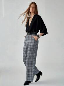 Florisole 女式宽松阔腿七分格子裤，时尚百搭 - 彩色 - 查看 1