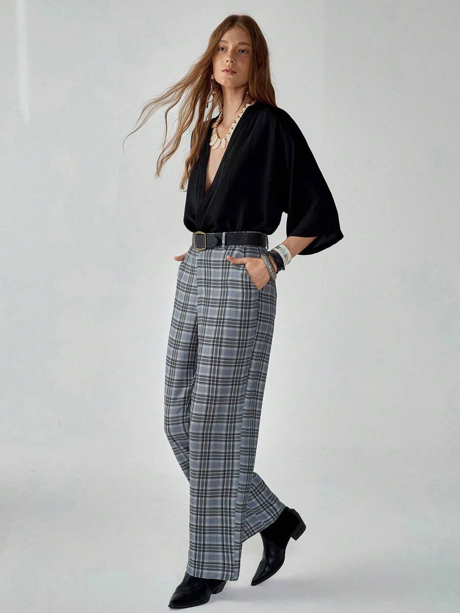 Florisole 女式宽松阔腿七分格子裤，时尚百搭 - 彩色 - 查看 1