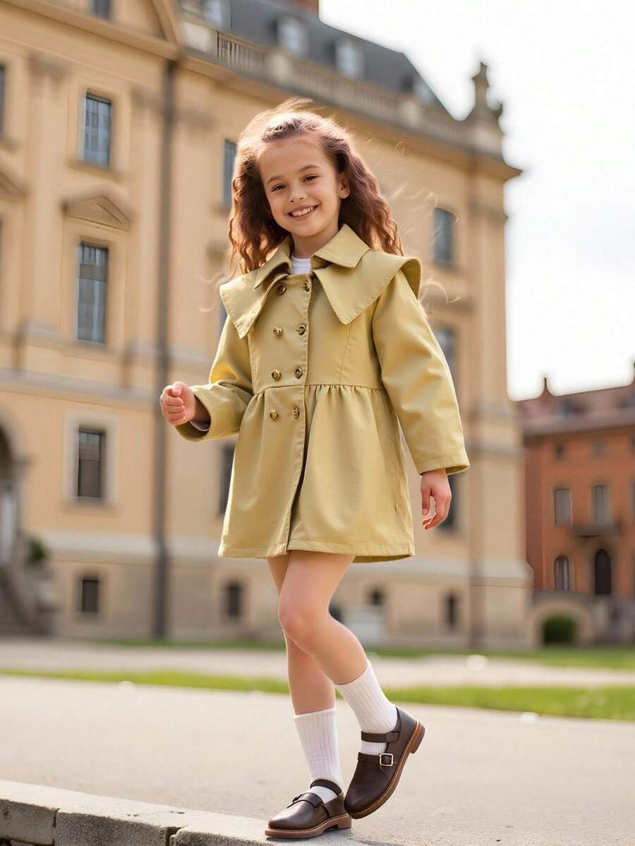 New Arrival Young Girls Fashion Casual Classic Elegant Princess Style Cinched Waist Khaki Windbreaker Coat For Autumn Fall Winter - Khaki - View 1