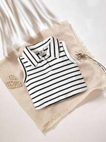Baby Girl Striped Print Tank Top - Black and White - View 1