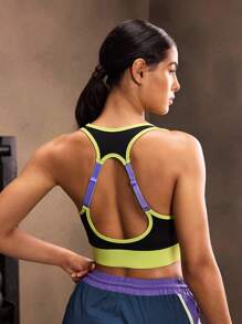 Powerista Women's Contrast Color Mesh Hollow Back Sports Bra - Purple - View 3