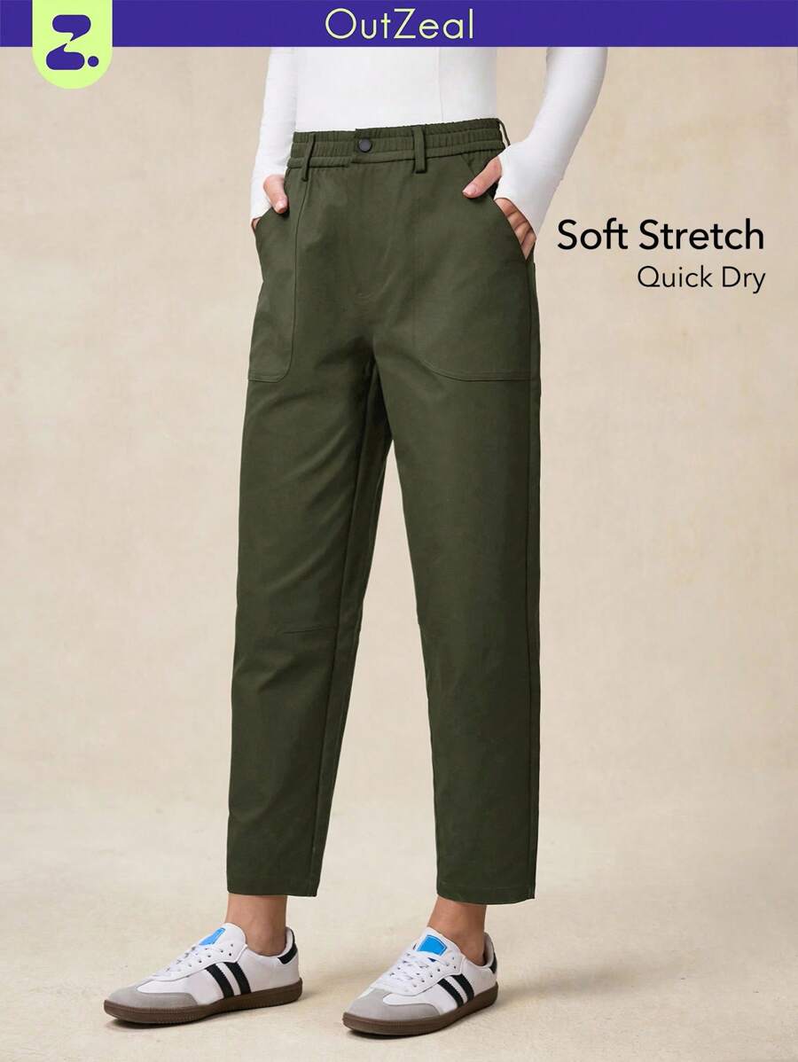 OutZeal 女式弹力速干柔软筒形徒步裤，日常户外徒步裤 - 軍綠色 - 查看 1