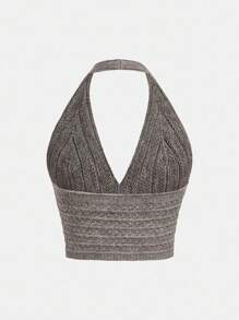SHEIN Girlism Teen Girl Grey V-Neck Jacquard Knitted Sleeveless Top - Grey - View 2