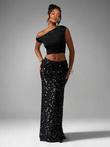 MISSGUIDED Sequin Maxi Skirt Column Beach Party Evening Wear Cocktail Wedding Guest Club Night Out Special Occasion Long Length Sparkly Formal Floor Glam