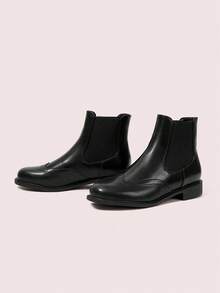 CUCCOO DOLLMOD 女士圆头平底时尚英伦风松紧带靴，黑色正装靴厚底女式踝靴短靴 - 黑色 - 查看 6