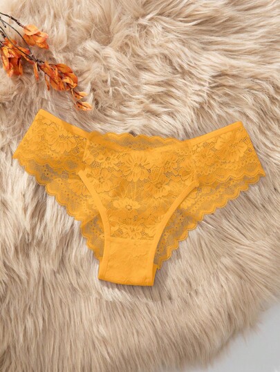 SHEIN Culottes (string) sans couture avec dentelle jaune