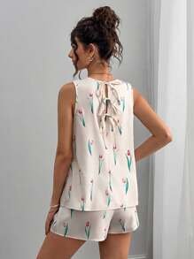 Momance 2pcs/Set Women Casual Print Sleeveless Top And Shorts Set, Maternity Outfit - Apricot - View 2