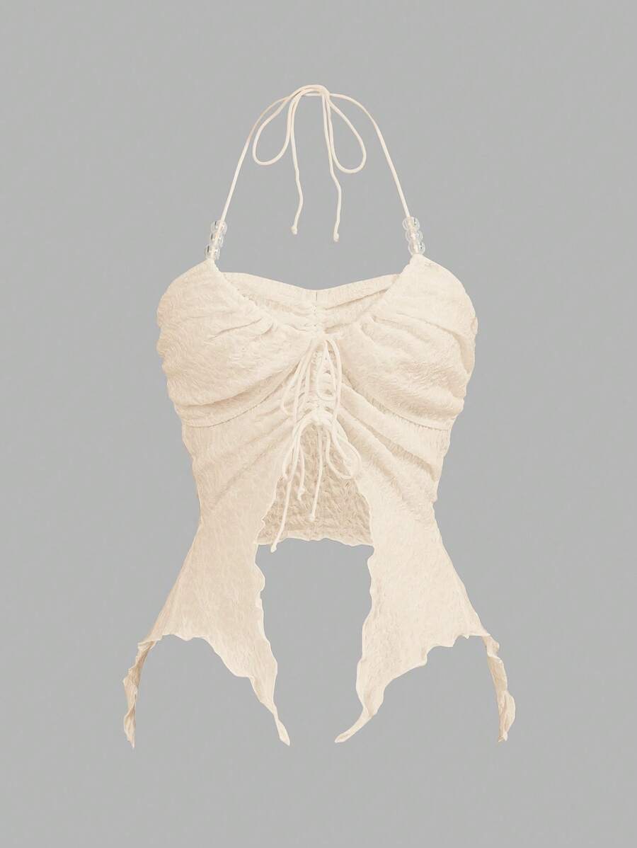 SHEIN ICON Drawstring Front Asymmetrical Hem Halter Top