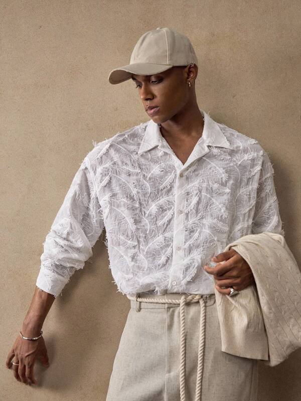 AKNOTIC Business Casual Men's Fashionable Casual Loose Fit Short Sleeve Woven Shirt Men Textured Shirt Men Lace Shirt Mens Lace Shirt White Lace Shirt Mens Textured Shirt