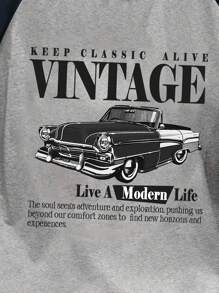 Manfinity Joysei 标准尺寸男士休闲复古汽车图案插肩 T 恤，适合夏季，朋友礼物 - 彩色 - 查看 2