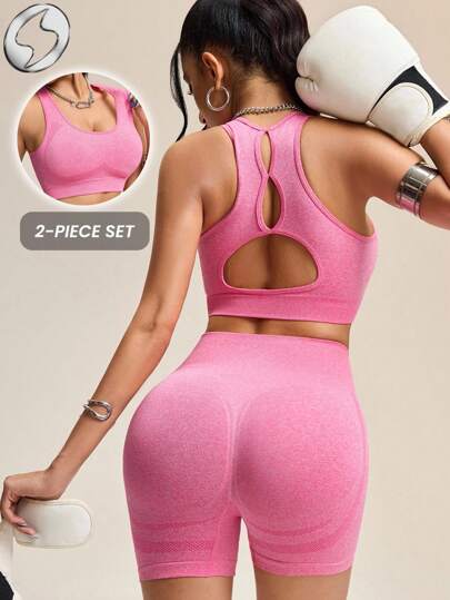 Innovista Seamless Women Pink Crop Top & Biker Shorts Set Removable Padded Bra High Waist Tummy Control Squat Proof For Yoga Indoor Cycling Winter Running Peloton Home Gym Australian Open 2026 New Year Fitness Resolution Valentine Essentials Sport BH Damen Set Ropa Deportiva Mujer Top Y Shorts Conjunto Esportivo Sem Costura Rosa Academia Diário Festas Yoga Mat Sport Gear