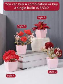 1 件/4 件仿迷你盆栽植物套装 - 塑料绿植装饰，适合现代家居、情人节桌面装饰、派对、情人节、生日毕业礼物 - 紅色 - 查看 7