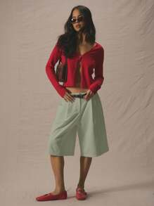 MUSERA Pantalones cortos de talle bajo con detalle de presillas para cinturón, de largo prolongado, elegantes, ideales para primavera, verano y vacaciones con estilo de los 90