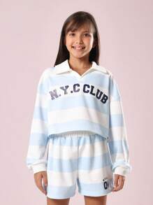 SUMWON Tuta a righe da club di New York, set estivo con polo, moda estiva da college, per vacanze al mare, sportivo, casual, primavera