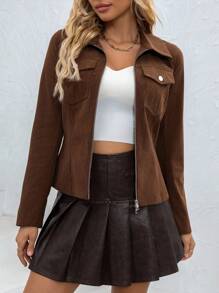 Women's Solid Color Minimalist Daily Wear Long Sleeve Fitted Jacket