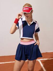 CourtClass CourtClass 网球宽松网眼衬里短裤带手机口袋，适合户外健身网球短裤女式运动短裤女式高尔夫短裤 - 藏蓝色 - 查看 5
