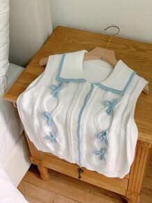 Comfortcana 大码女式针织蝴蝶结开衫背心，休闲简约时尚百搭，春/秋/夏 - 彩色 - 查看 7