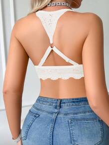 SHEIN Lencería para mujer con panel de encaje y cierre delantero sexy