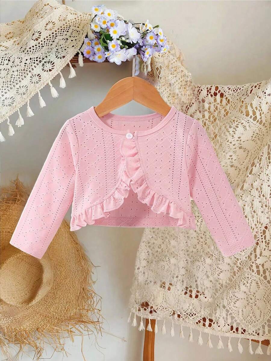 SHEIN Vintaside Kids Infant Girl Textured Fabric Comfortable Versatile Daily Casual Lightweight Jacket, Spring/Summer