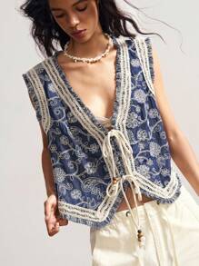 Bohemela Chaqueta casual ligera con bordado vintage de estilo bohemio cowgirl para mujer