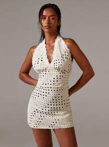 Athîral 波尔卡圆点印花蕾丝边迷你挂脖连衣裙，假日风格，Y2k 风格，性感，时尚女性，秋季