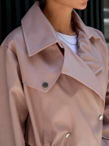EURMUSE Faux Leather Jacket With Snap Button Front, Pink, Street Style - Pink - View 8