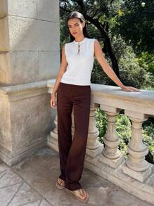 Maija All-Match Crew Neck Wide Strap Open Hollow Design Loose White Knit Tank Top For Women, Versatile Suitable For Spring, Summer, Early Autumn Browns Business Casual Pants Women Early Fall Casual Tank Top, Fall For Women,Winter For Women,Winter,Night Out,Going Out Tops Women, Night Out,Date Night,Old Money Style - White - View 7