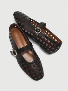 CUCCOO BIZCHIC 复古玛丽珍鞋，女士平底空心鞋，柔软舒适时尚，适合所有季节，秋冬 - 黑色 - 查看 9